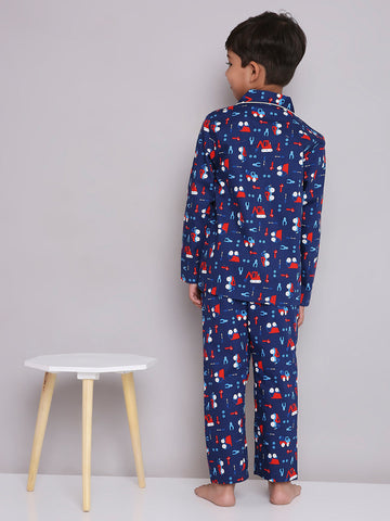 KID1 Quirky Print Night Suit Set Blue