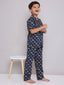 KID1 Quirky Print Night Suit Set Navy Blue