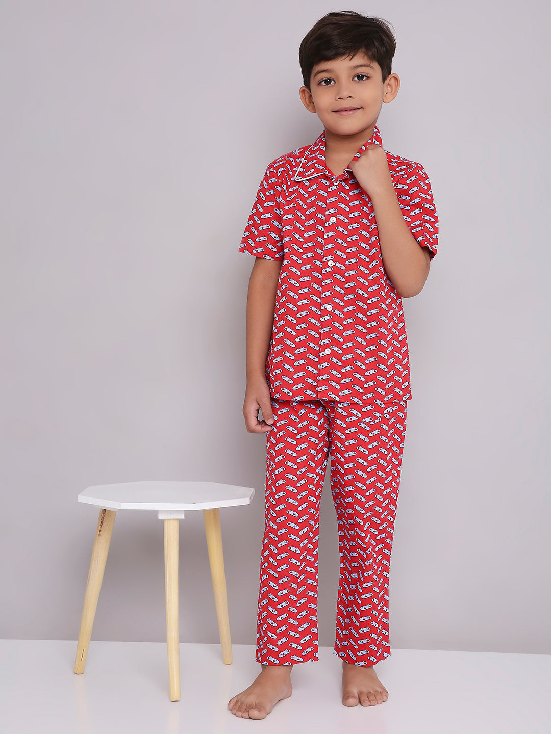 KID1 Quirky Print Night Suit Set Red