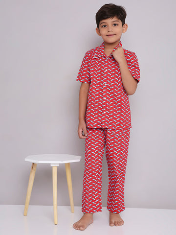 KID1 Quirky Print Night Suit Set Red