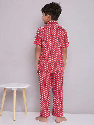 KID1 Quirky Print Night Suit Set Red