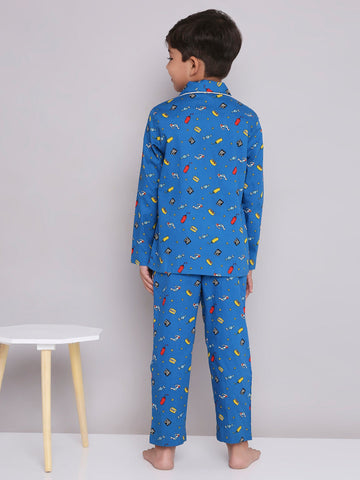 KID1 Quirky Print Night Suit Set Skyblue
