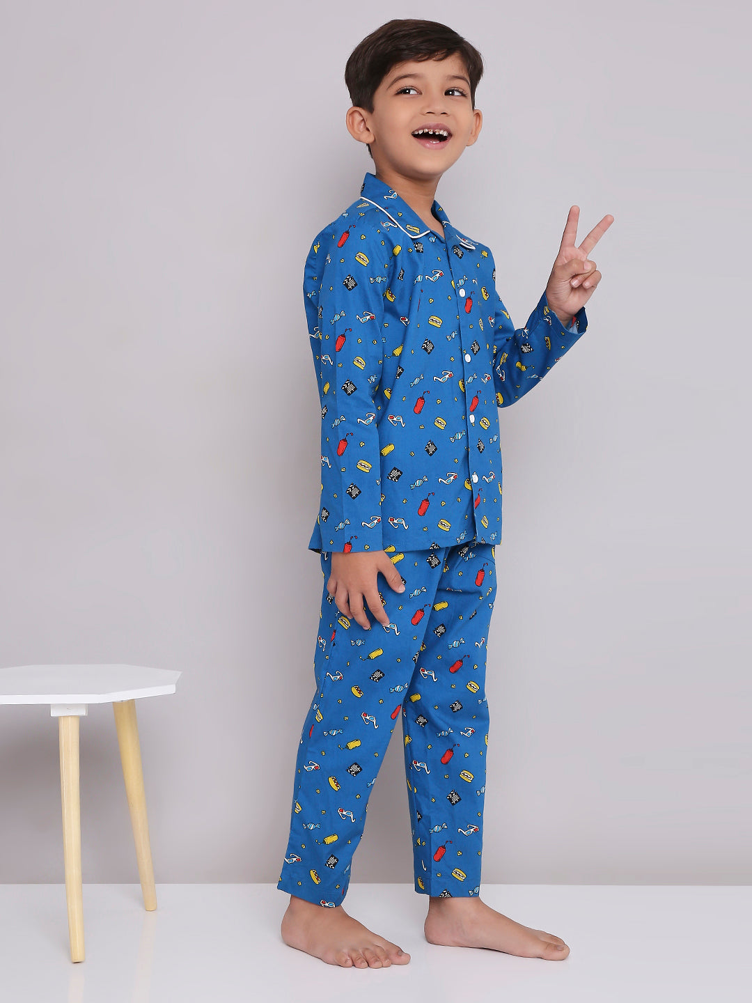 KID1 Quirky Print Night Suit Set Skyblue