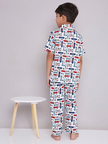 KID1 Quirky Print Night Suit Set White