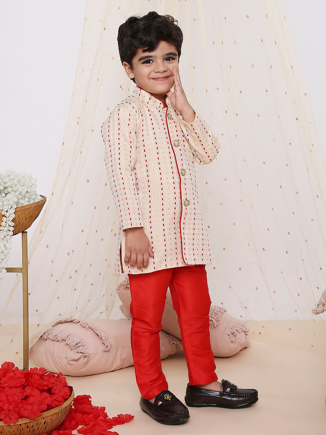 KID1 Front Open Kurta Pyjama White