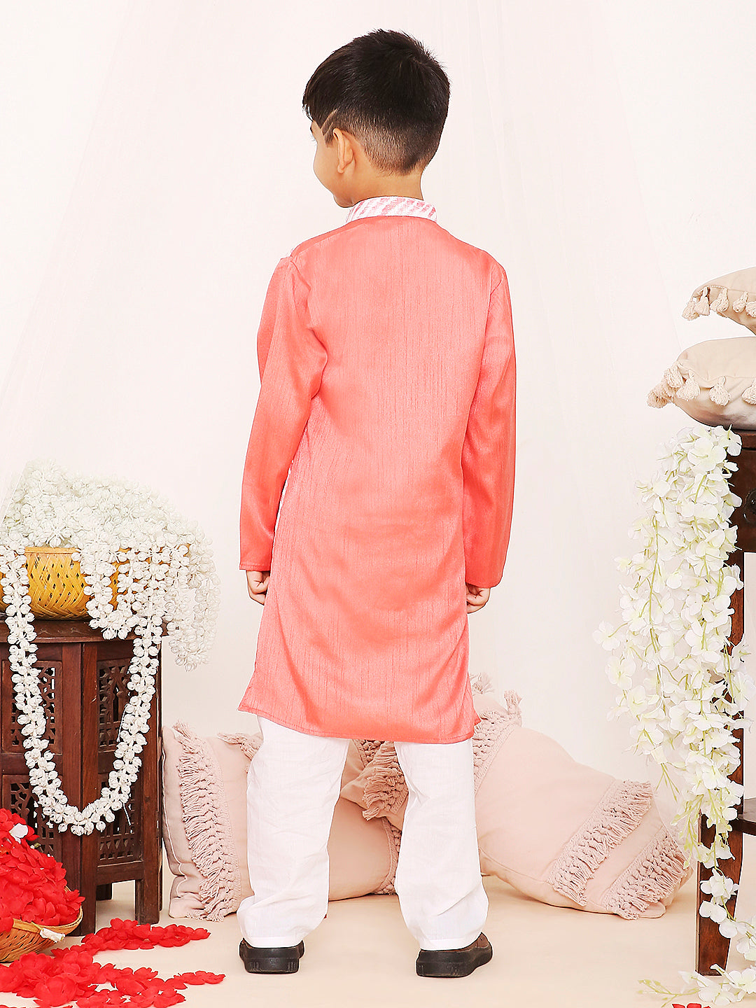 KID1 Simran Kurti Salwar Set For Girls With Samar Attached Jacket Kurta Pyjama For Boys - Peach