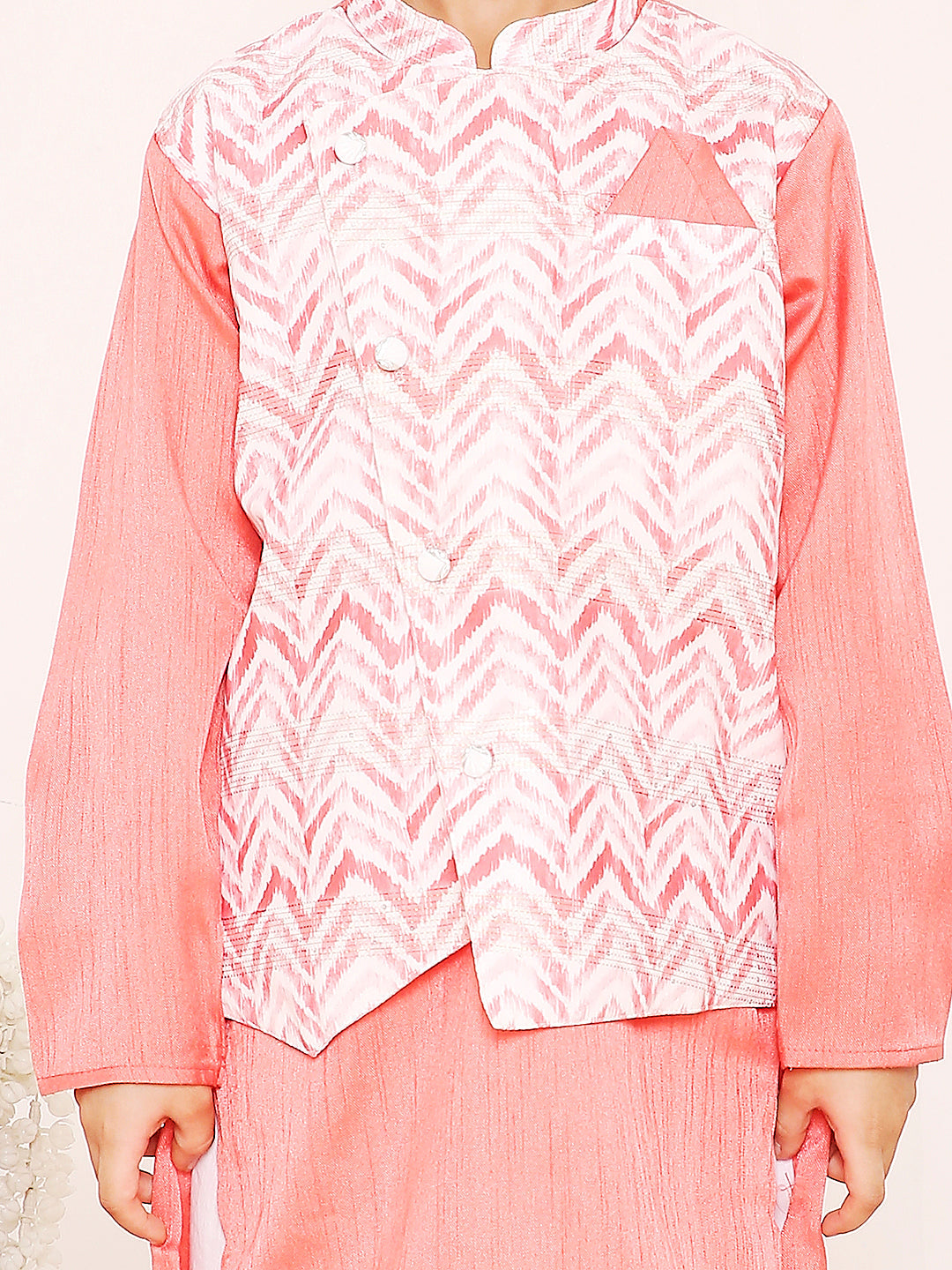 KID1 Simran Kurti Salwar Set For Girls With Samar Attached Jacket Kurta Pyjama For Boys - Peach