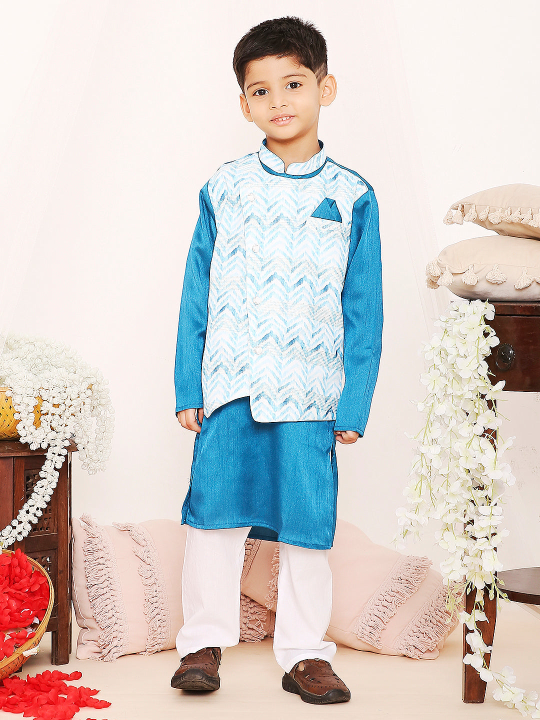 KID1 Samar Attached Jacket Kurta Pyjama Blue