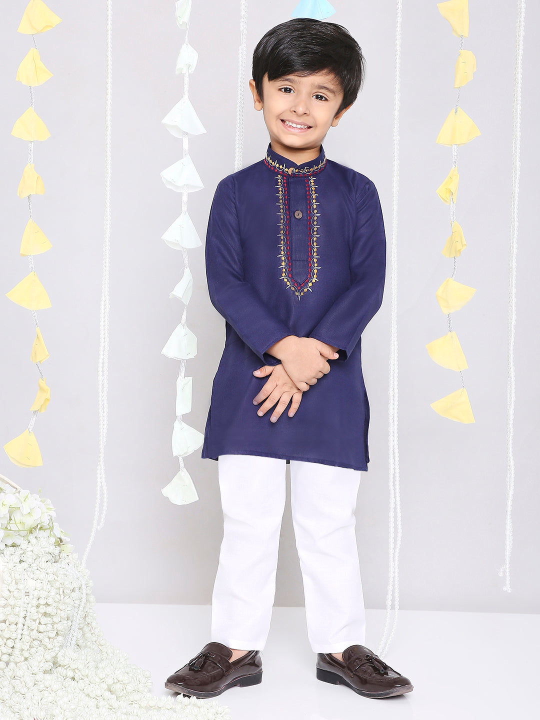 KID1 Embroidered Kurta and Pyjama Set Navy Blue