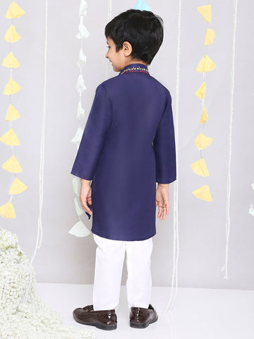 KID1 Embroidered Kurta and Pyjama Set Navy Blue