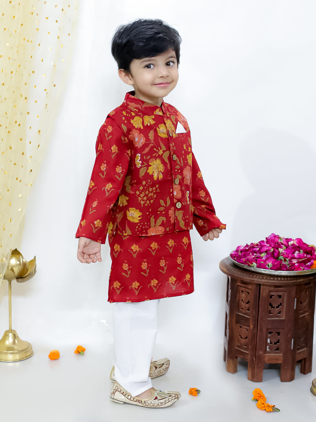 KID1 Asmi Jacket Kurta Pyjama Set Maroon
