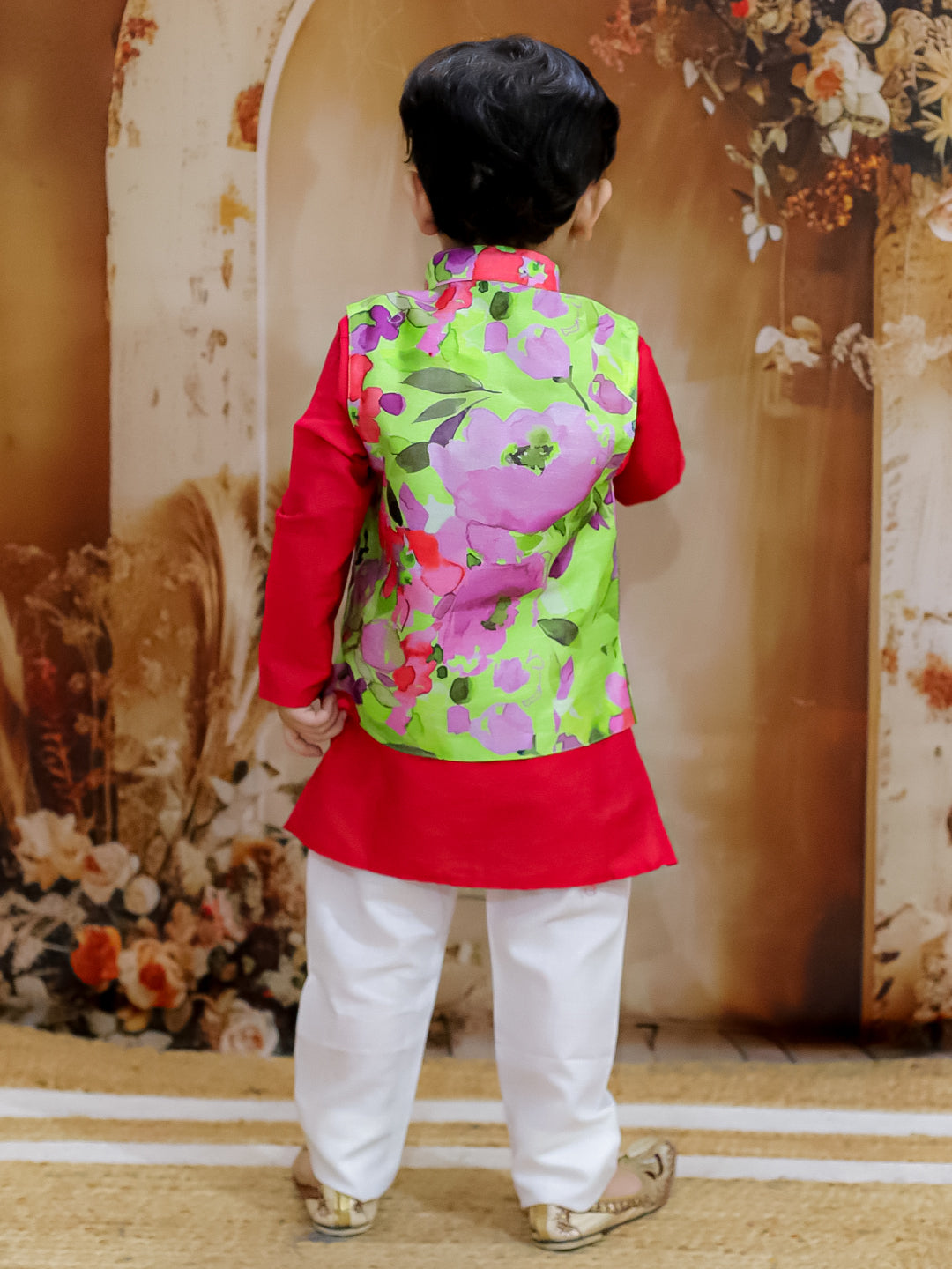 KID1 Spring Floral Jacket Kurta Pyjama Red