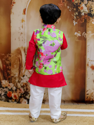 KID1 Spring Floral Jacket Kurta Pyjama Red