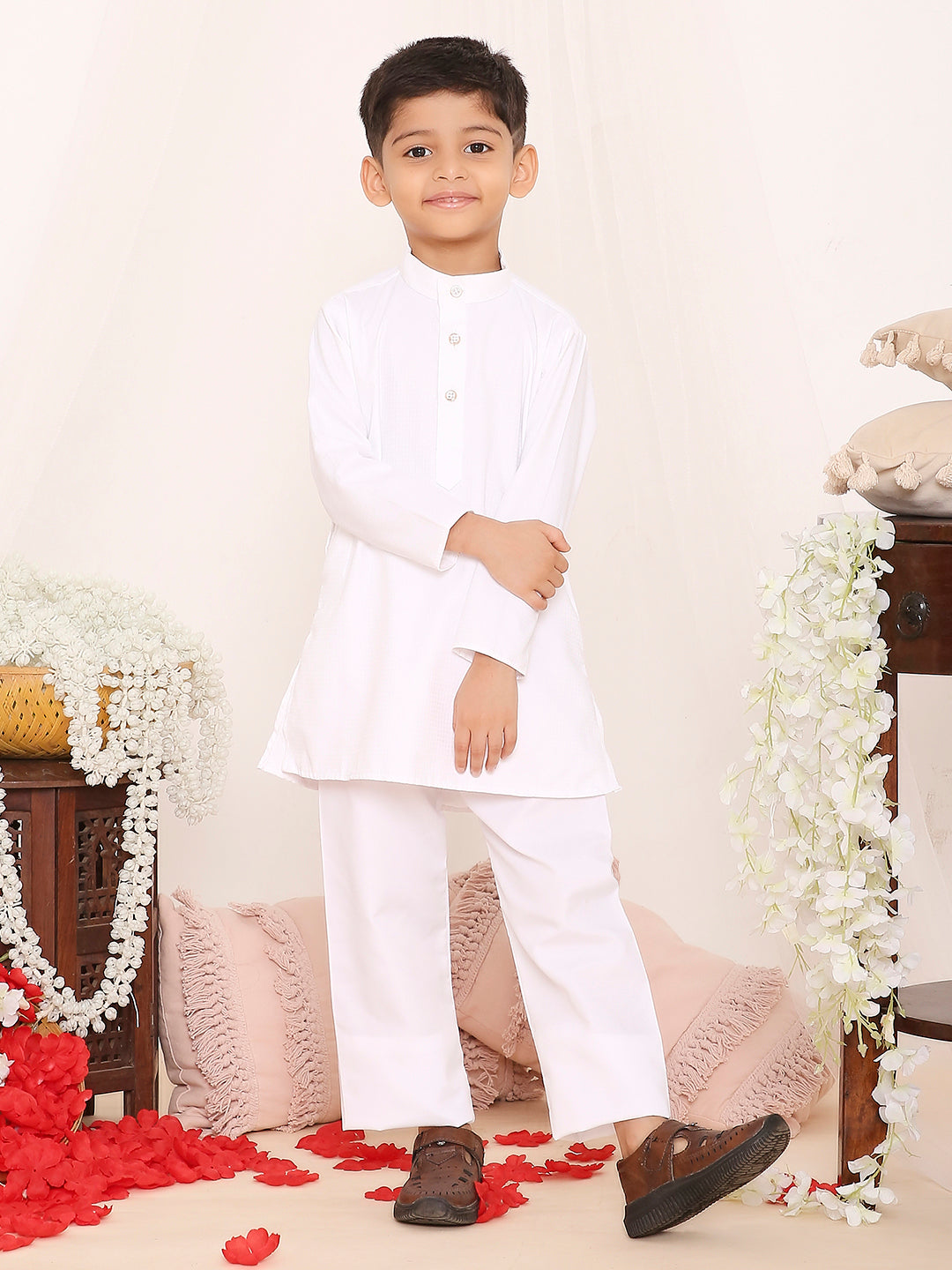 KID1 Self Design Kurta Pyjama  Set White