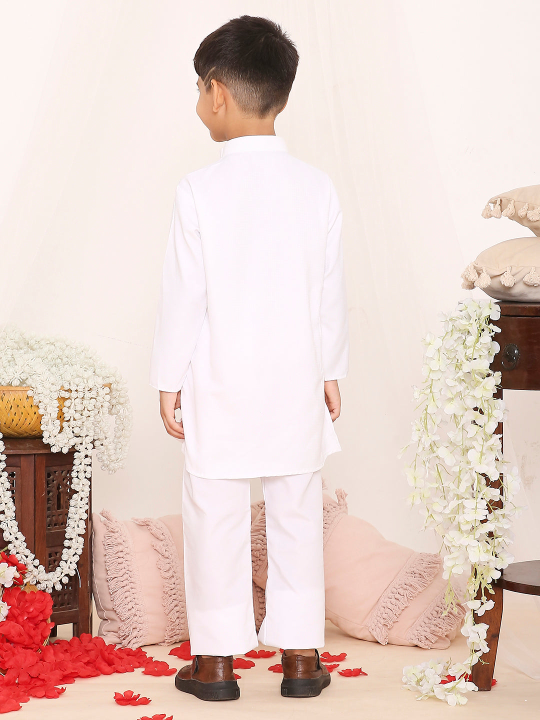 KID1 Self Design Kurta Pyjama  Set White