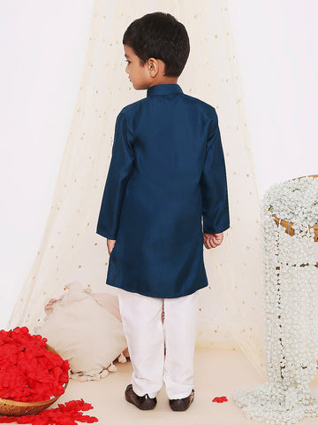 KID1 Embroidered Silk Kurta with Pyjama Blue