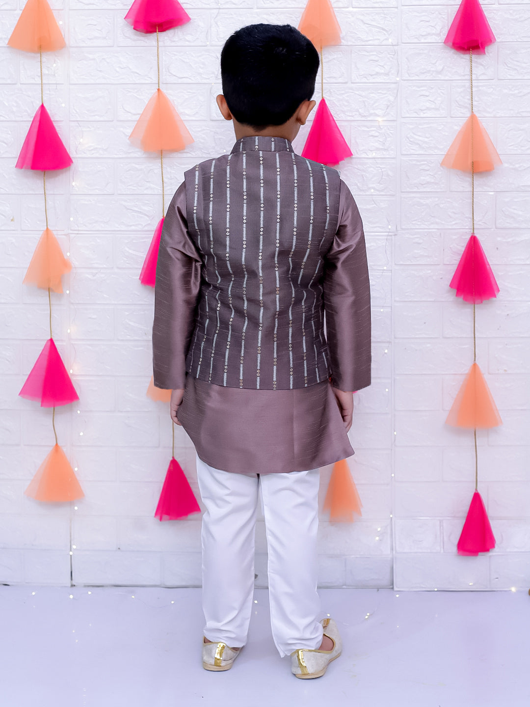 KID1 Utsav Jacket with Kurta Pyjama Brown