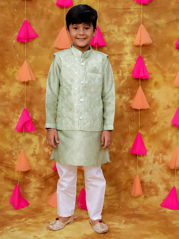 KID1 Mirror work Jacket Kurta Set Green