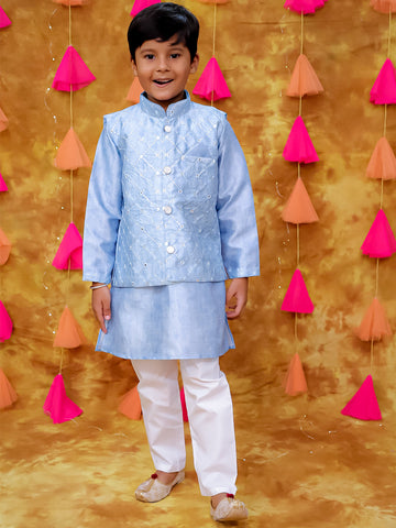 KID1 Mirror work Jacket Kurta Set Blue