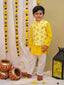 KID1 Printed Jacket with Kurta Pyjama Yellow