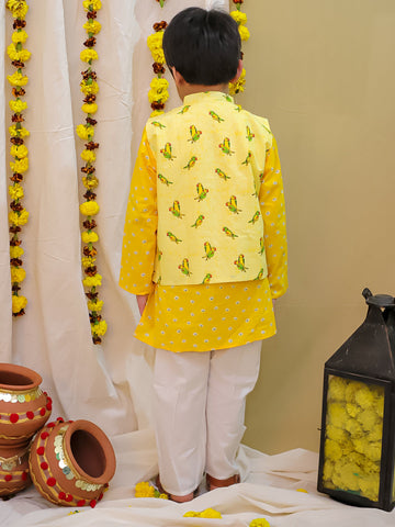 KID1 Printed Jacket with Kurta Pyjama Yellow