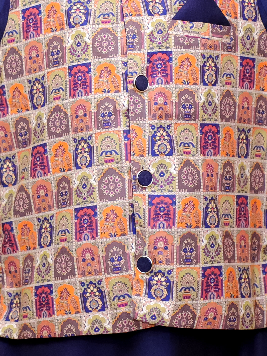 KID1 Digital Print Jacket With Solid Kurta Pyjama Navy Blue