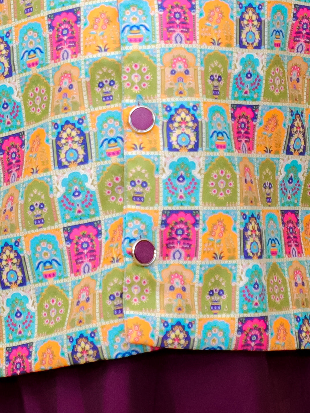 KID1 Digital Print Jacket With Solid Kurta Pyjama Purple