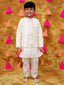 KID1 Bindu Anarkali Pant Set For Girls With Zari Weave Jacket With Silk Kurta Pyjama For Boys - Offwhite