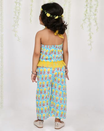 KID1 Pina Colada Halter Neck Top With Pant Skyblue