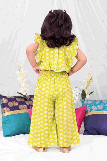 KID1 Elephant Print Palazzo Set Green