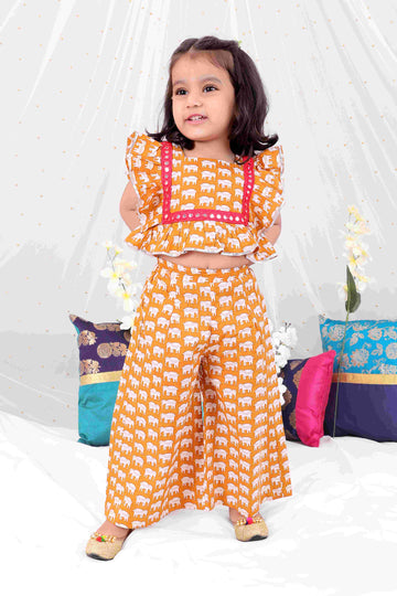 KID1 Elephant Print Palazzo Set Musturd