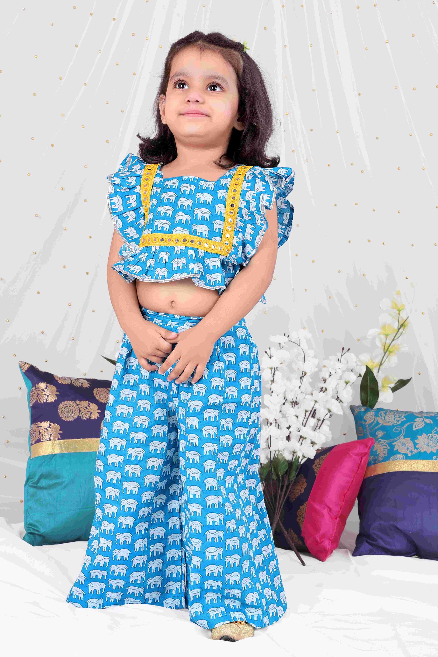 KID1 Elephant Print Palazzo Set Skyblue