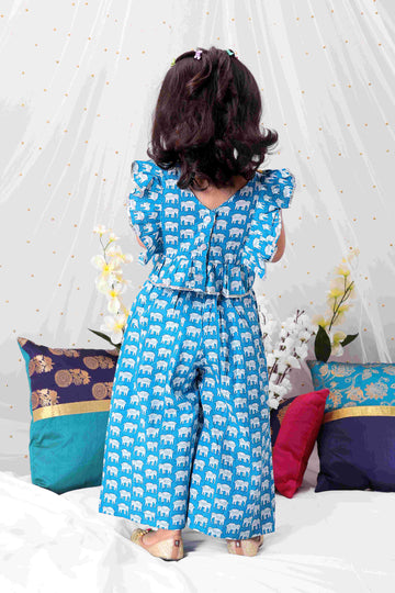 KID1 Elephant Print Palazzo Set Skyblue