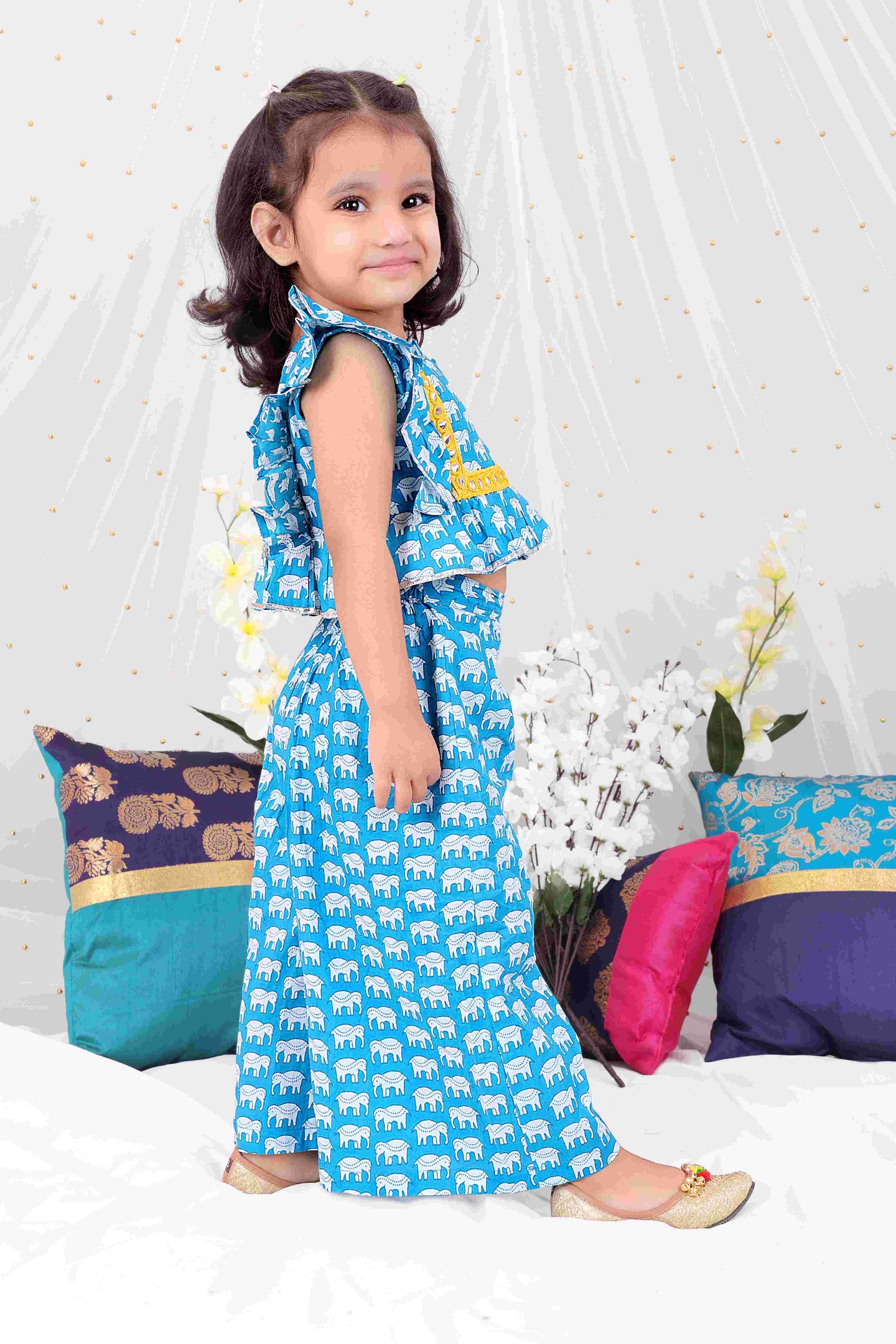 KID1 Elephant Print Palazzo Set Skyblue