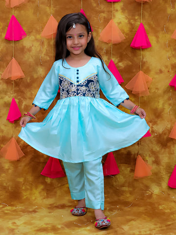KID1 Sequins Flower Kurti Pants Turquoise
