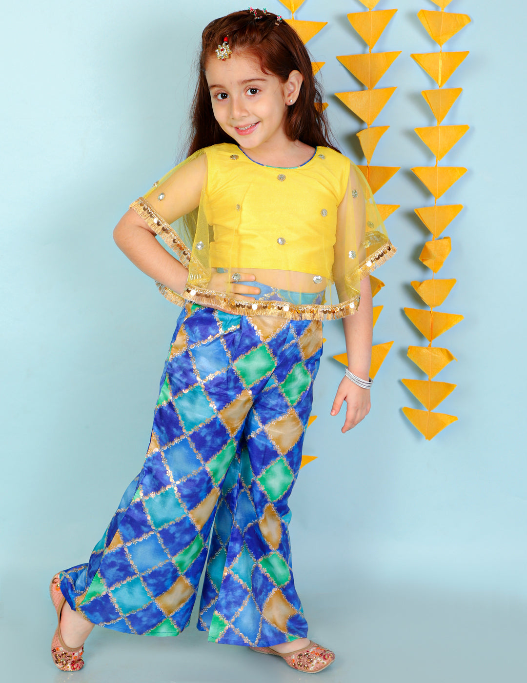 KID1 Sequins Cape Top With Palazzo Yellow