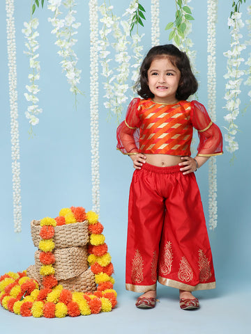 KID1 Anvi Jaquard Top Palazzo Set Red