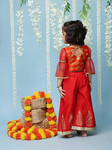 KID1 Anvi Jaquard Top Palazzo Set Red