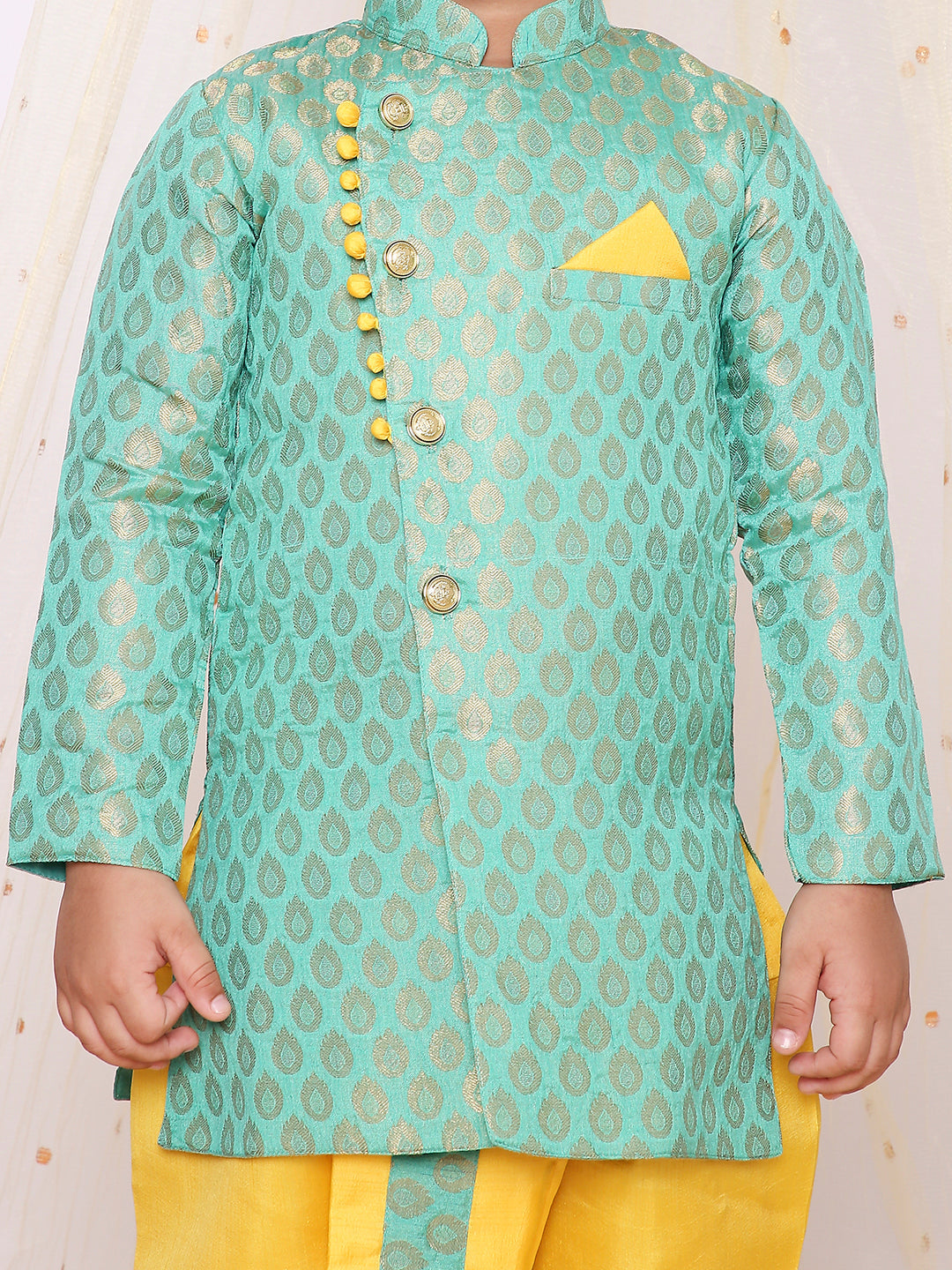 KID1 Festive Jacquard Sherwani Dhoti Green