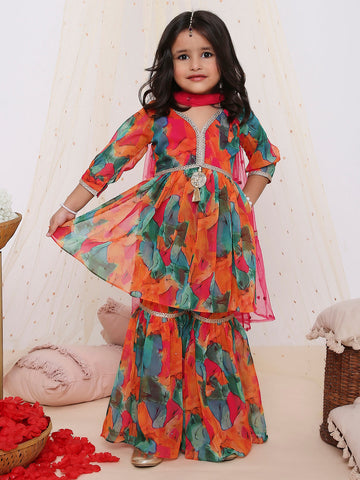 KID1 Sparkle Georgette Sharara Set With Sequins Dupatta Multi