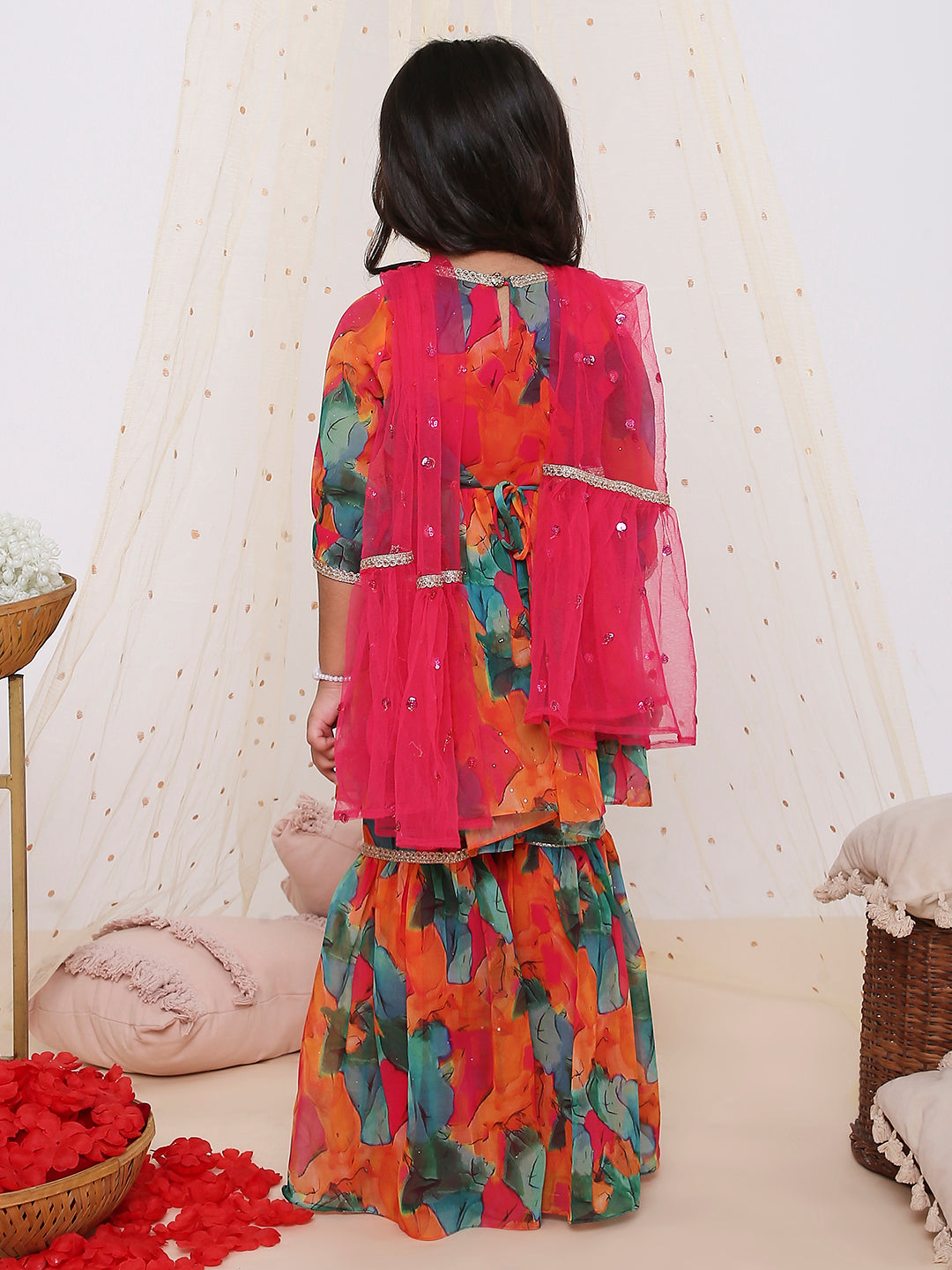 KID1 Sparkle Georgette Sharara Set With Sequins Dupatta Multi