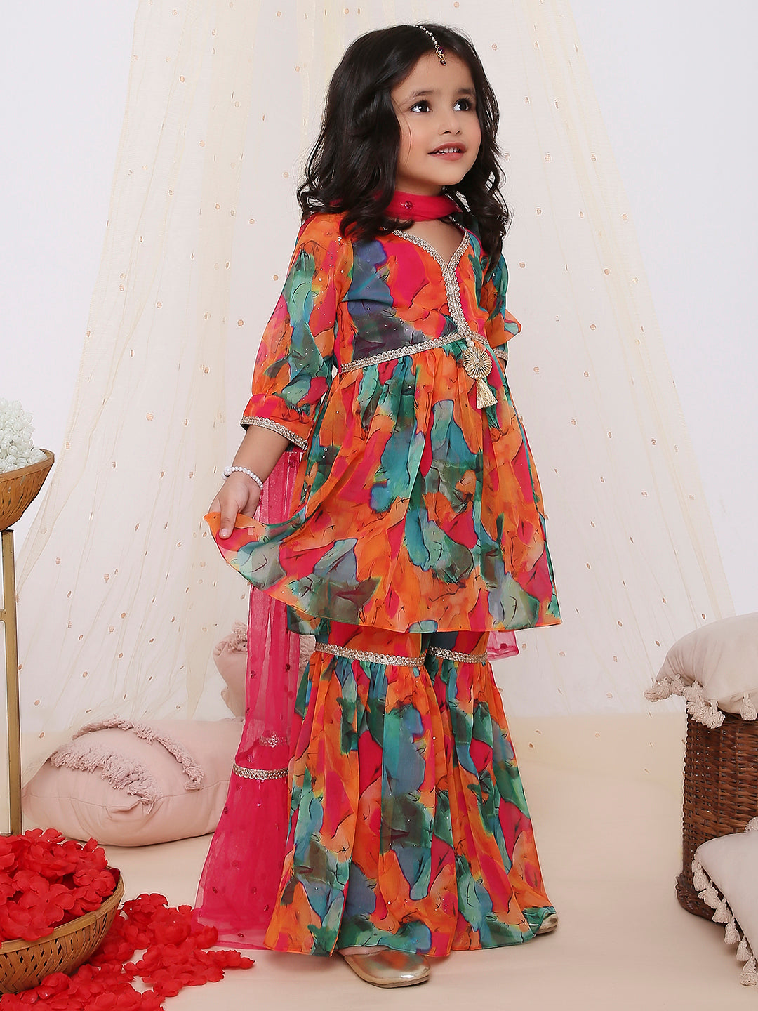 KID1 Sparkle Georgette Sharara Set With Sequins Dupatta Multi
