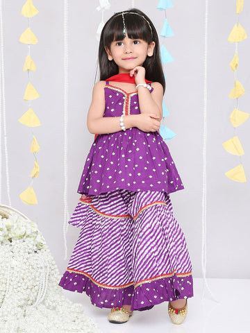 KID1 Chanda Bandhani Top Sharara Set Purple
