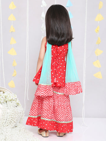 KID1 Chanda Bandhani Top Sharara Set Red