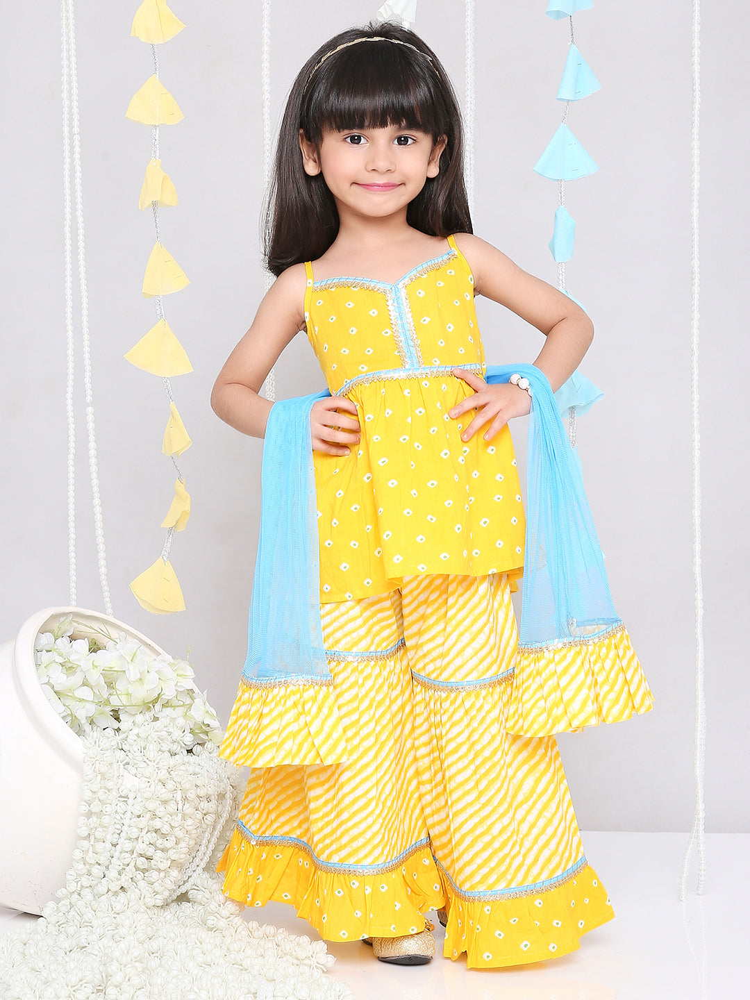 KID1 Chanda Bandhani Top Sharara Set Yellow