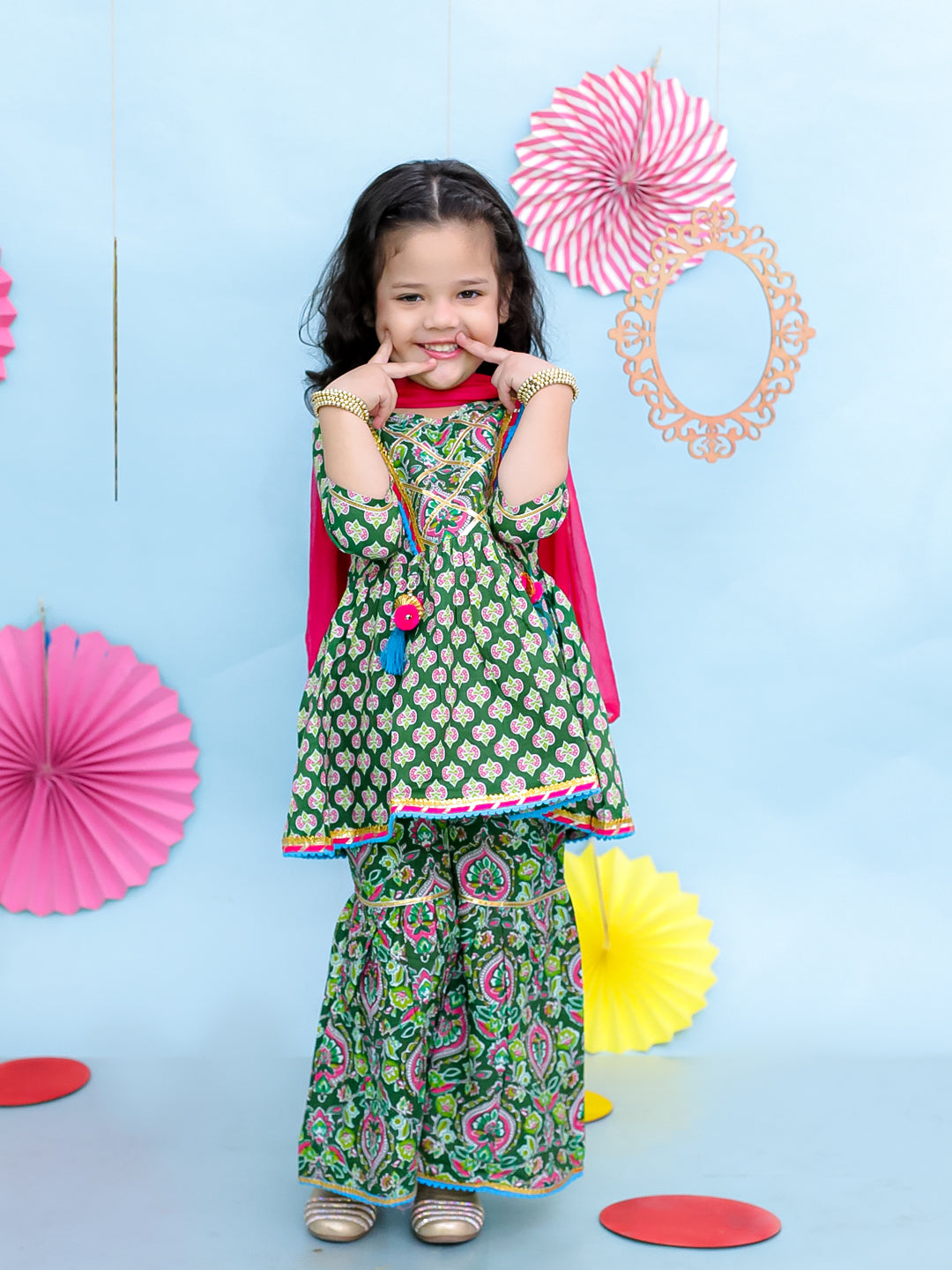 KID1 Buti-Jaal Kurti Sharara Set Green