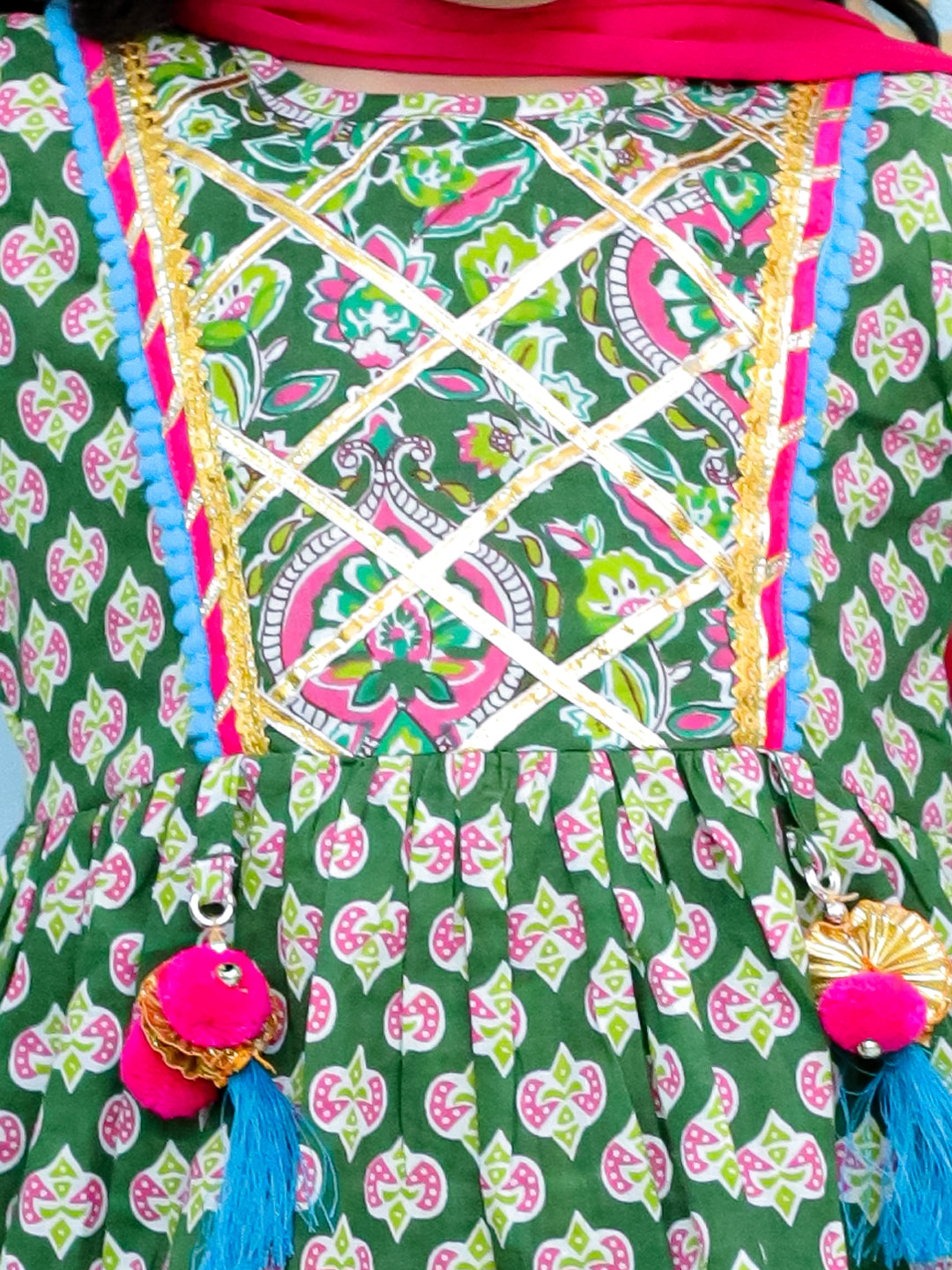 KID1 Buti-Jaal Kurti Sharara Set Green