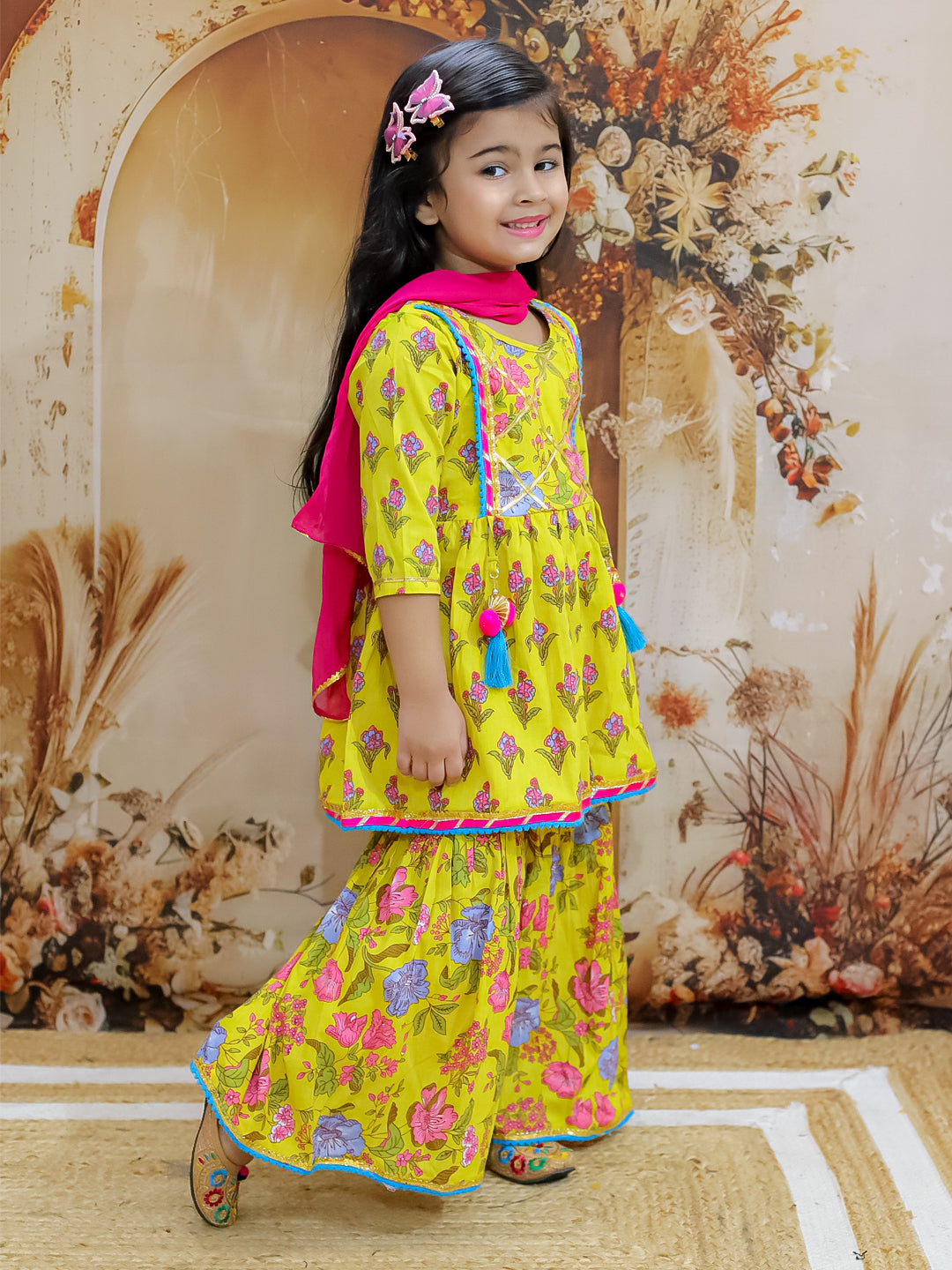 KID1 Buti-Jaal Kurti Sharara Set Yellow