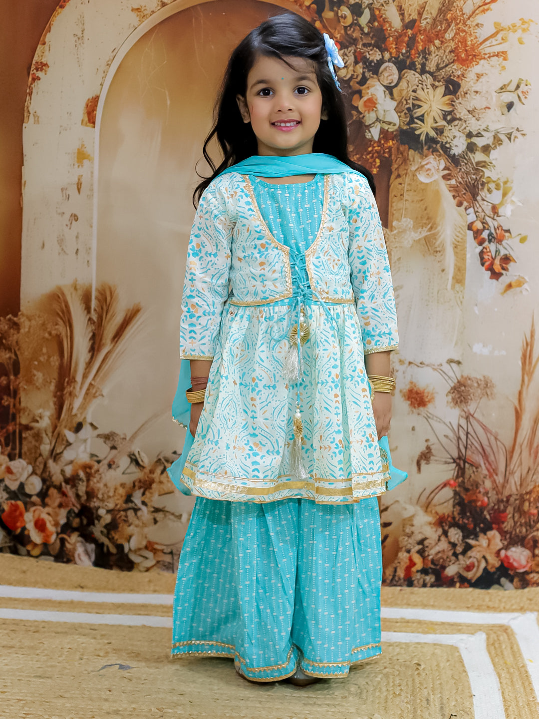 KID1 Anmol Kurti Sharara Set Green