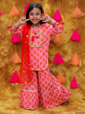 KID1 Bela Kurti Sharara Set Peach